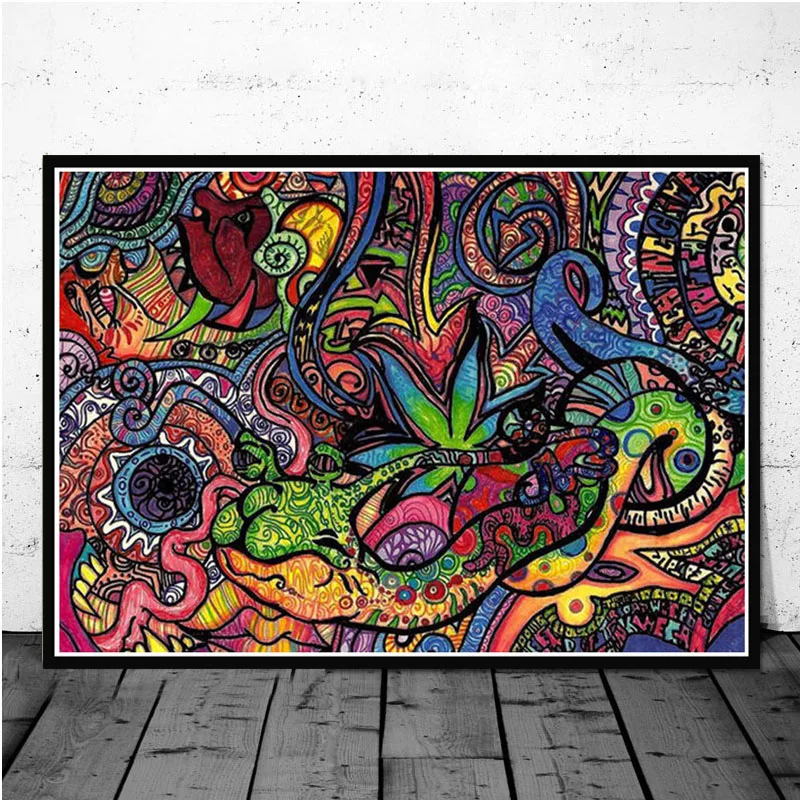 Абстрактная кислота Lsd акриловая живопись Psychedelic Blacklight плакат с грибами печатает картинка на холсте на стену Картина гостиная домашний декор - Цвет: Синий