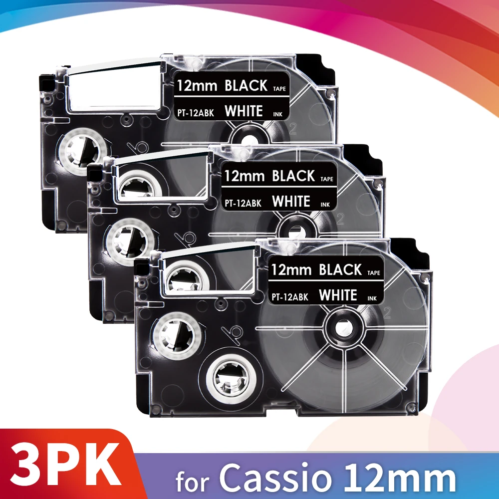 

Сменная лента для этикеток Casio, XR-12ABK, белый на черном, 12 мм * 8 м, лента для этикеток XR 12ABK, высокая клейкая лента для KL-110 этикеток