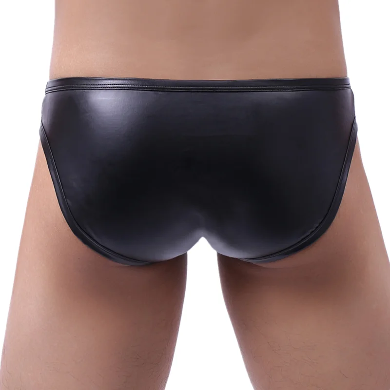 Мужские трусы брифы черные из искусственной кожи сексуальное нижнее белье для