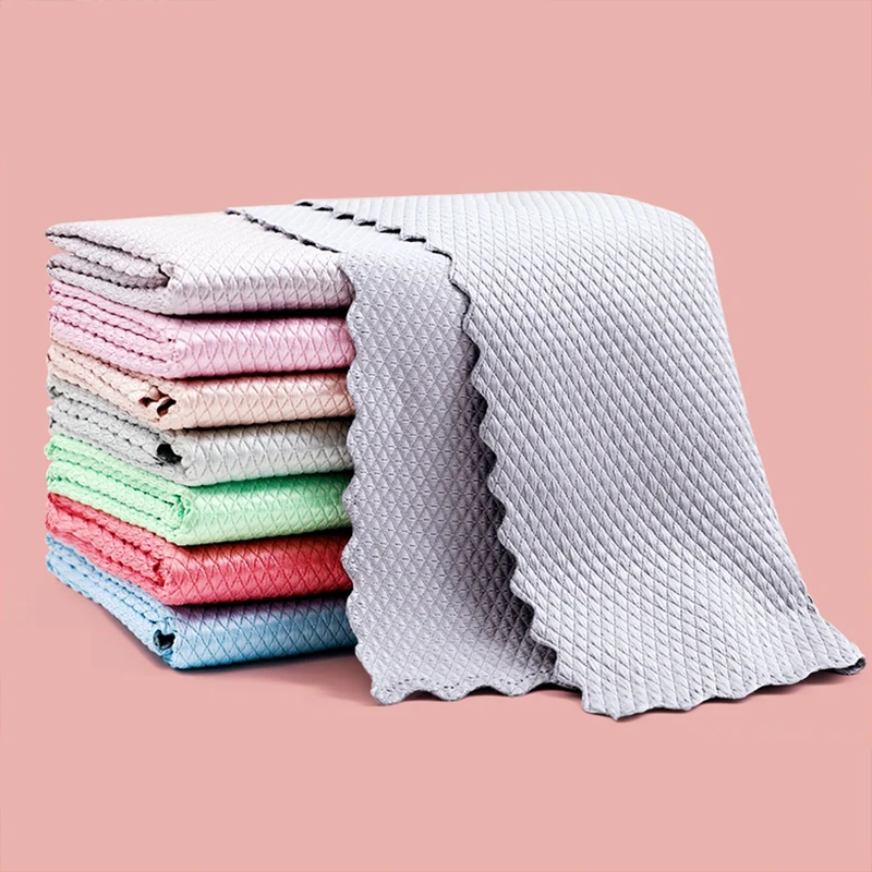 

10Pcs Fish Scale Microfibre Cleaning Cloth High-Absorbency Leaving No Traces 25*25cm(Random Color)