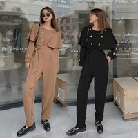 autumn womens casual solid jumpsuit fashion and elegant detachable cape style shawl rompers playsuit female overalls outfit