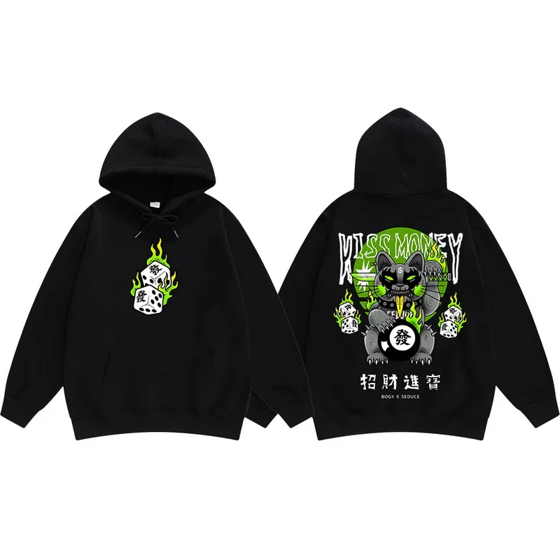 

NEW Hoodie Sweatshirts Men Maneki Neko Printed Hooded Pullover Harajuku style Hipster High Street Style Streetwear
