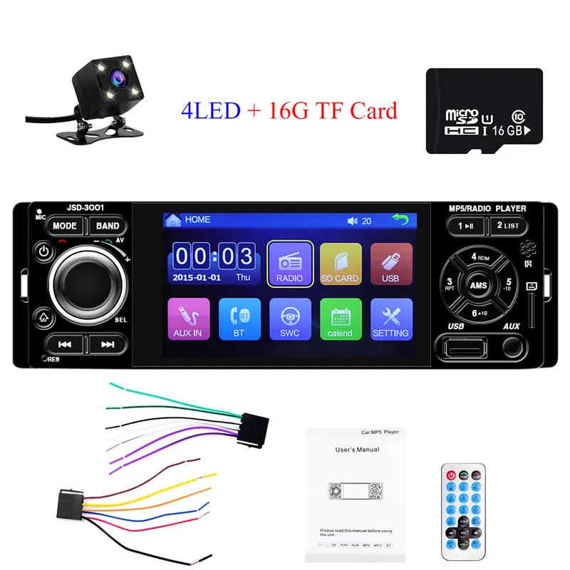 A radio-4led-16G Авто мультимедиа 1 din автомагнитола android Зеркало Ссылка oto teypleri jsd 3001 HD " сенсорный экран кассет bluetooth usb видео плеер - Цвет: A radio-4led-16G