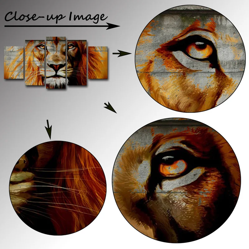 5 Pieces Printed Abstract Big Strong Lion Pictures Animal Wild Life Canvas Painting Posters Wall Art for Home Decoration | Дом и сад