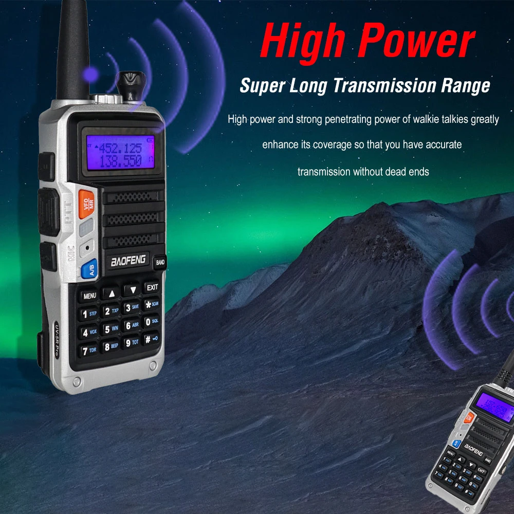 Рация Baofeng UV 5R Pro трехдиапазонная портативная с зарядным устройством USB 8 Вт 2 шт. |
