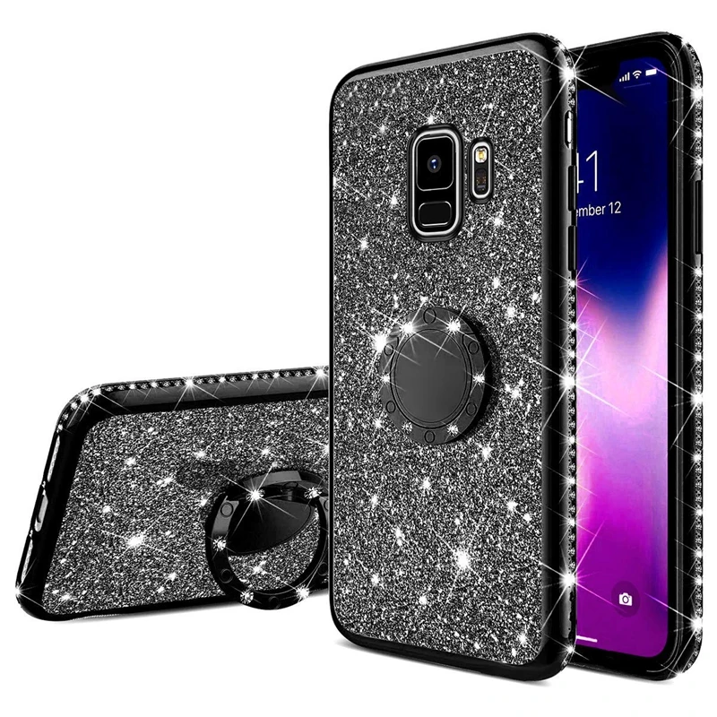 A10 A20 A20E палец кольцо чехол для ювелирных изделий, samsung Galaxy A30 A40 A50 A70 M20 J6 A6 A7 A8 плюс A5 мягкий блеск Алмазный чехол для iPhone X