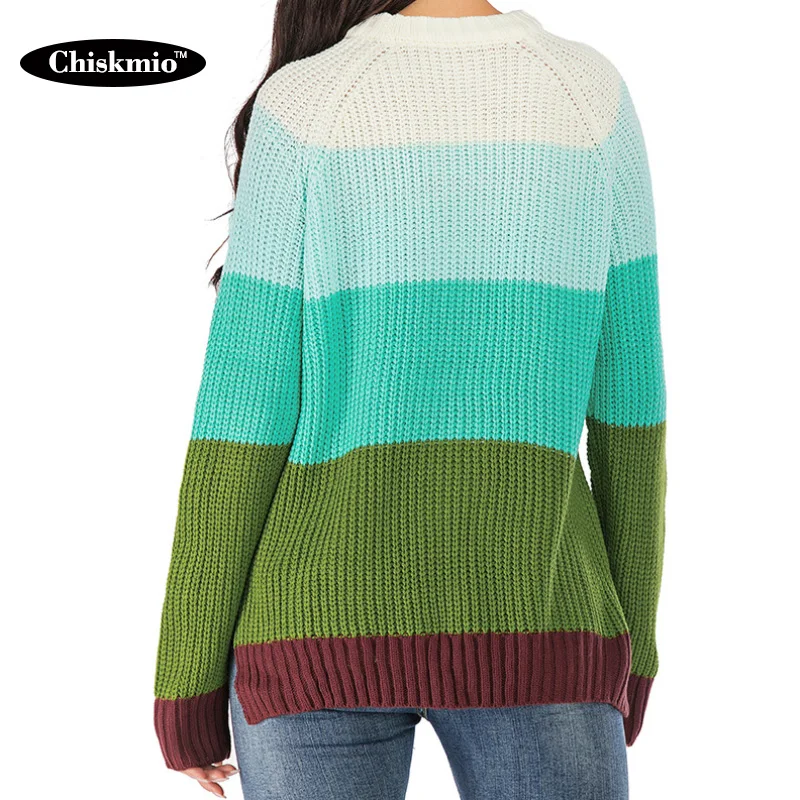 

Chiskmio Striped Knitted Pullover Women O-Neck Knitting Sweater Loose Tops Ladies Office Autumn Knitwear Harajuku sueter mujer