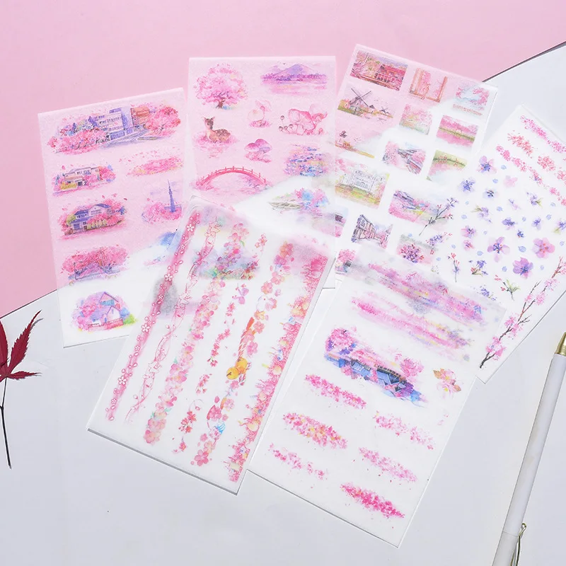 6 шт./упак. Mount Fuji Cherry наклейки цветы Скрапбукинг для девушек Подарок DIY