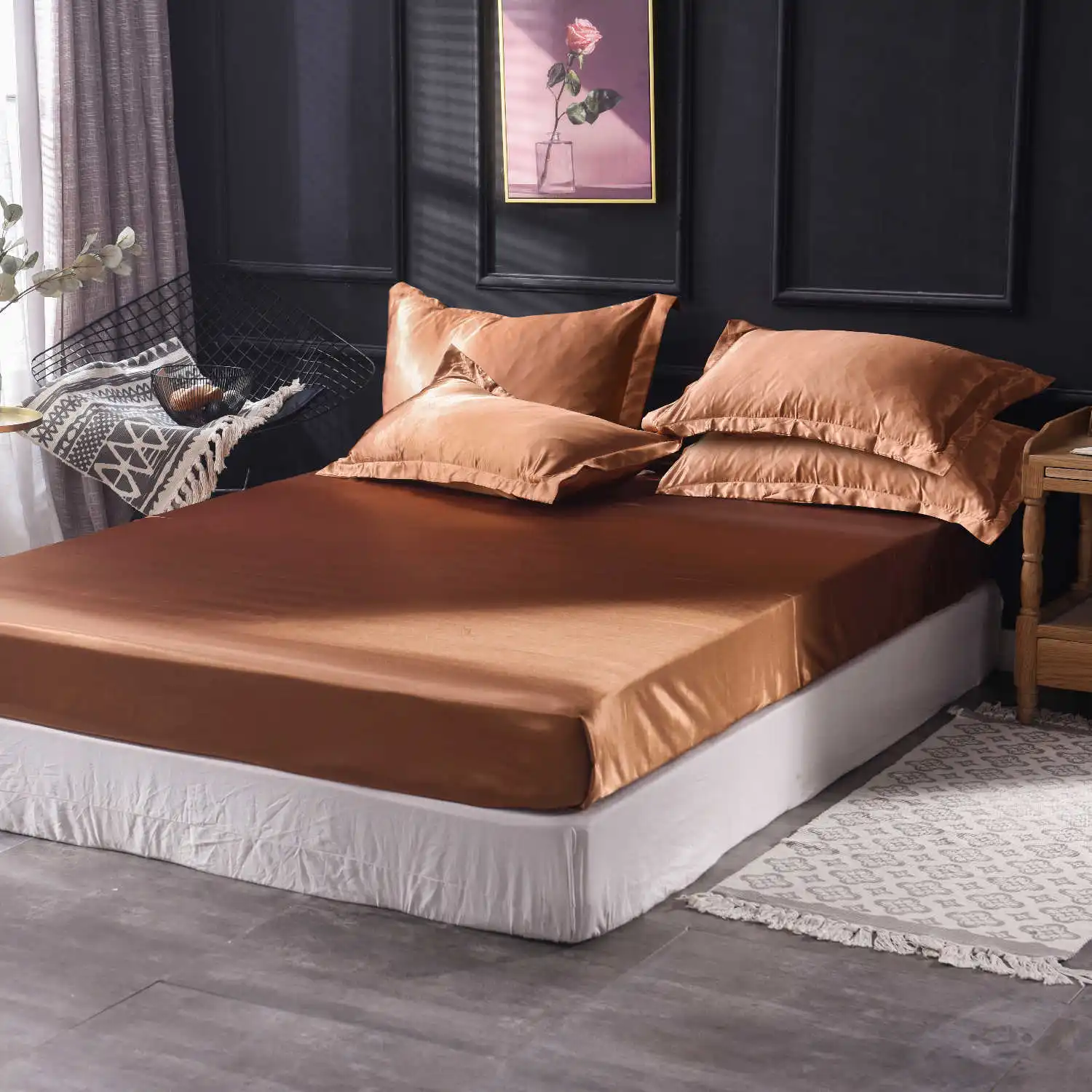 Home Textiles Luxury Satin Fitted Sheet Pillowcase Set Elastic Band Mattress Cover Queen King BedSheet For 3pcs Kids Bedding | Дом и сад