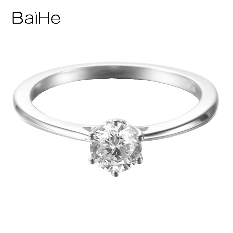 

BAIHE Solid 14K White Gold Cubic Zirconia Ring Wedding Band Women Trendy Fine Jewelry Making Cubic Zirconia Mowhiti خاتم زركونيا