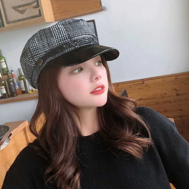 Новинка винтажные вязаные женские шапки с плоским верхом на осень и зиму военные