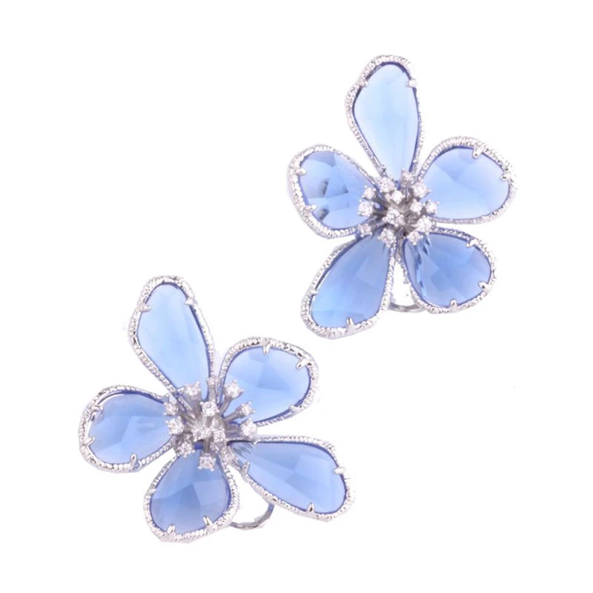 Женские серьги гвоздики с большим цветком роскошные розовые/синие/зеленые