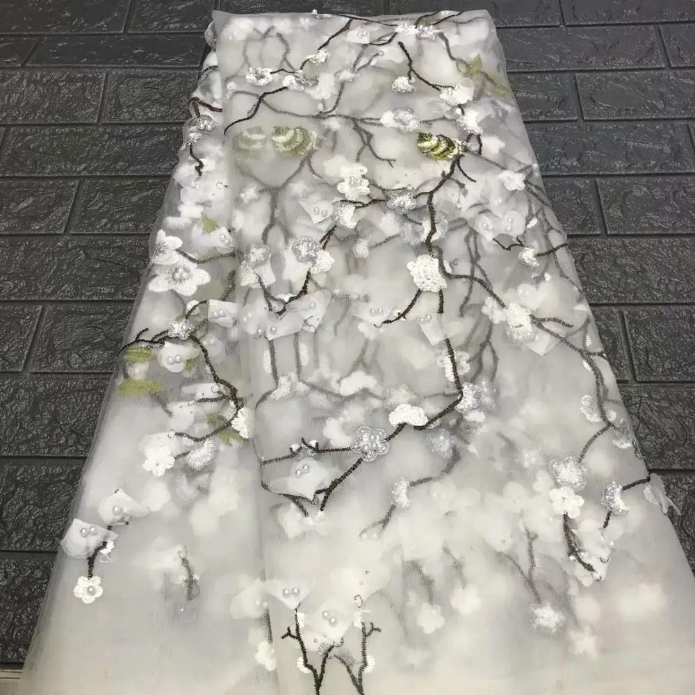 2018 горячая Распродажа французский белый бисер кружевная ткань высокое качество