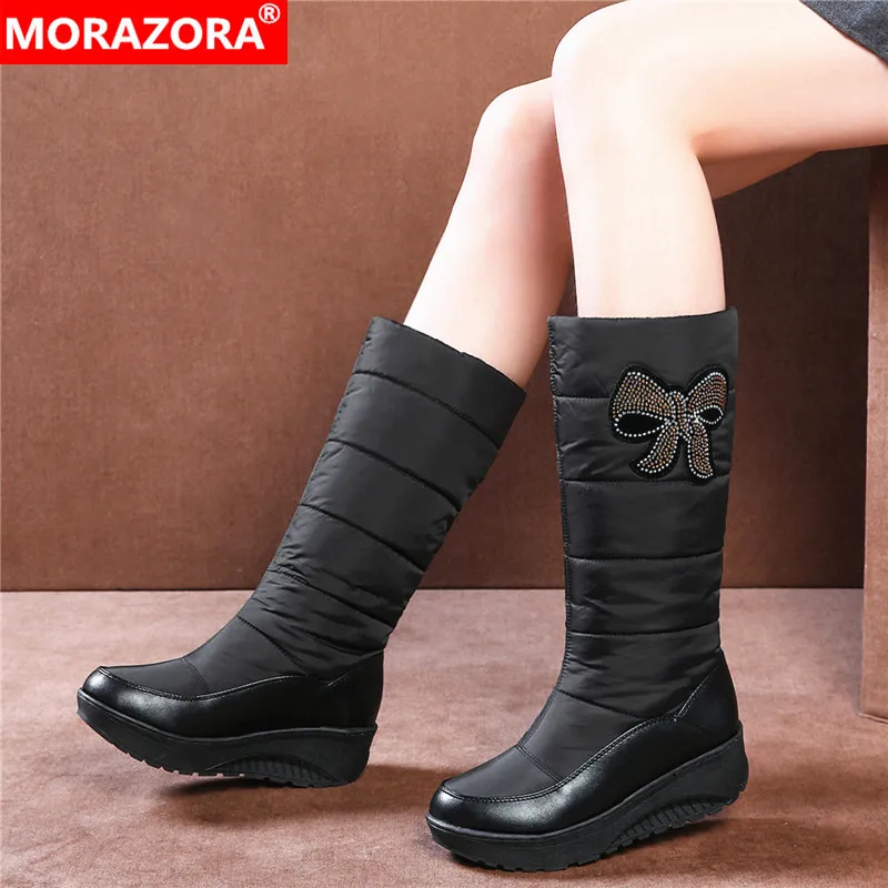 Женские сапоги на меху MORAZORA черные непромокаемые толстом платформе новинка