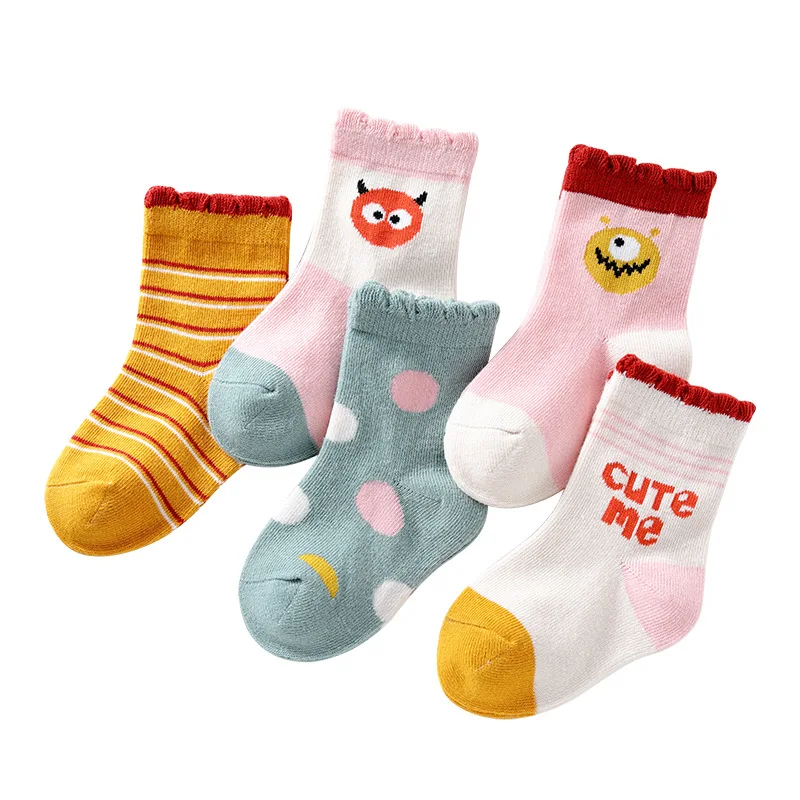 

5Pairs/Lot Kids Short Socks Boy Girl Baby Fashion Soft Cute Cartoon Warm Cotton Socks For Autumn Winter 1-12Y Teen Children Gift