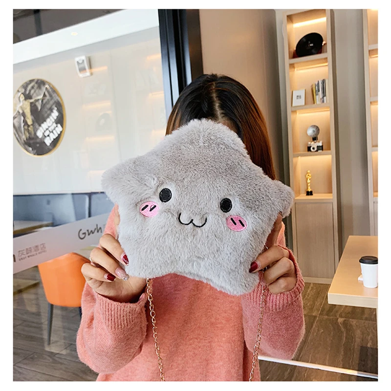 Сумка на плечо Женская плюшевая миниатюрный саквояж кросс-боди со звездами 2019 |