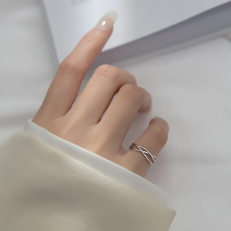 

MloveAcc Fashion 925 Sterling Silver Simple Stackable Geometric Twist Open Adjustable Finger Rings for Women Fine Jewelry