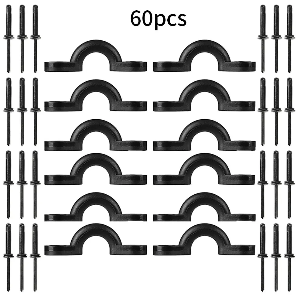 

Kayak Pad Eye Kit with Tri-Grip Rivets Rubber Washer Bungee Deck Loop Tie Down Nylon Replacement for Boat Canoe 60PCS/Set