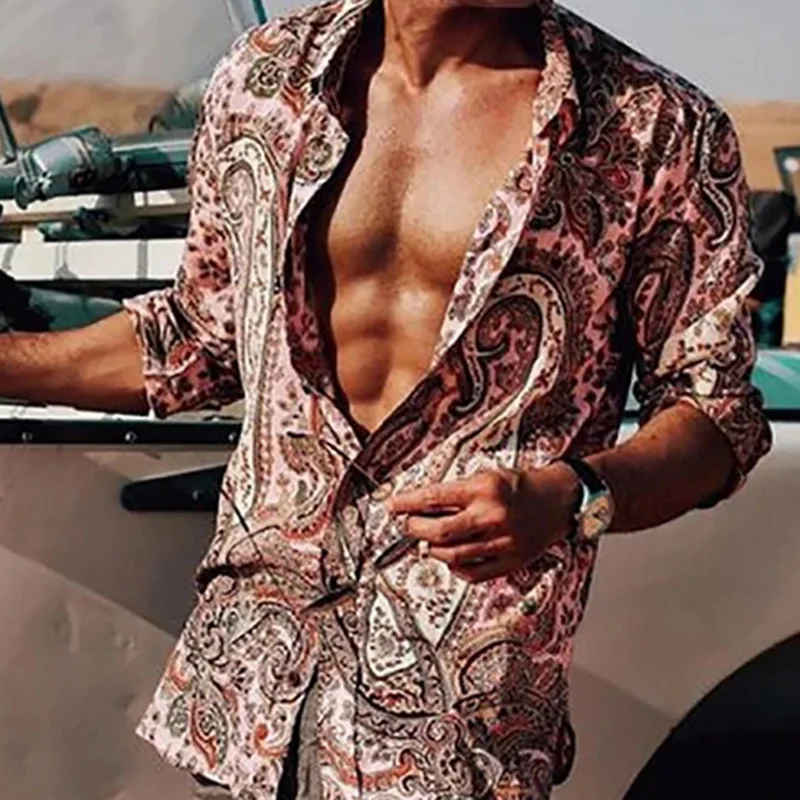 Летняя мужская Повседневная рубашка с длинным рукавом свободная винтажная