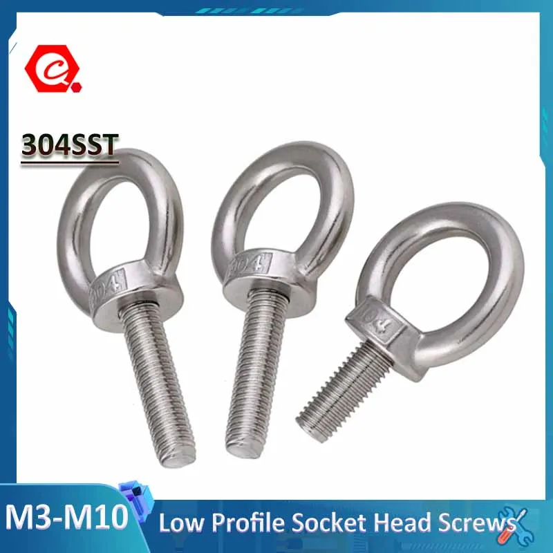 304 Stainless Steel Machinery Eyebolts For Lifting M3 M4 M5 M6 M8 M10 M12 M14 M16-M24 Marine Lifting Eye Bolt Ring Loop Hole