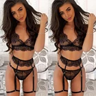 3 шт. женское кружевное сексуальное женское бельё Комплект комбинация прозрачный беспроводной бюстгальтер набор стринги подвязка Нижнее белье Ночное белье наборы бюстгальтер + трусы 2XL