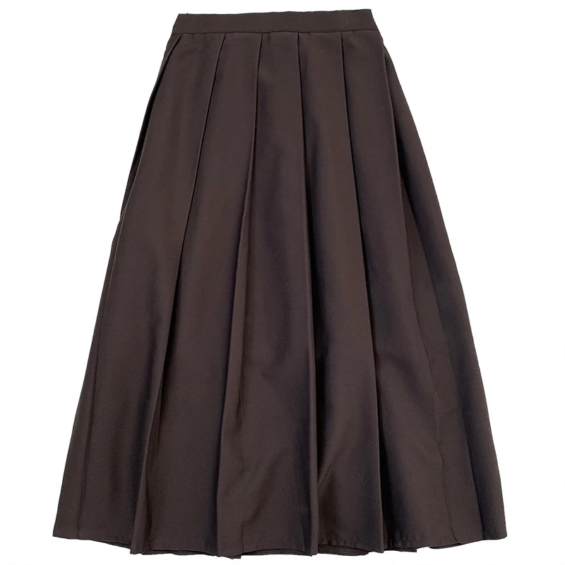 

Yeeloca College Style Literature Pleated Skirt Spring Girl High Waist Medium Length Casual Saias Versatile Solid A-line Skirt