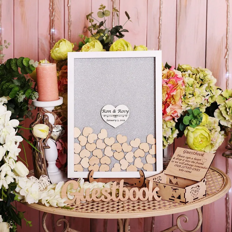 Серебряное сердце Гостевая книга Альтернативная drop top box персонализированная
