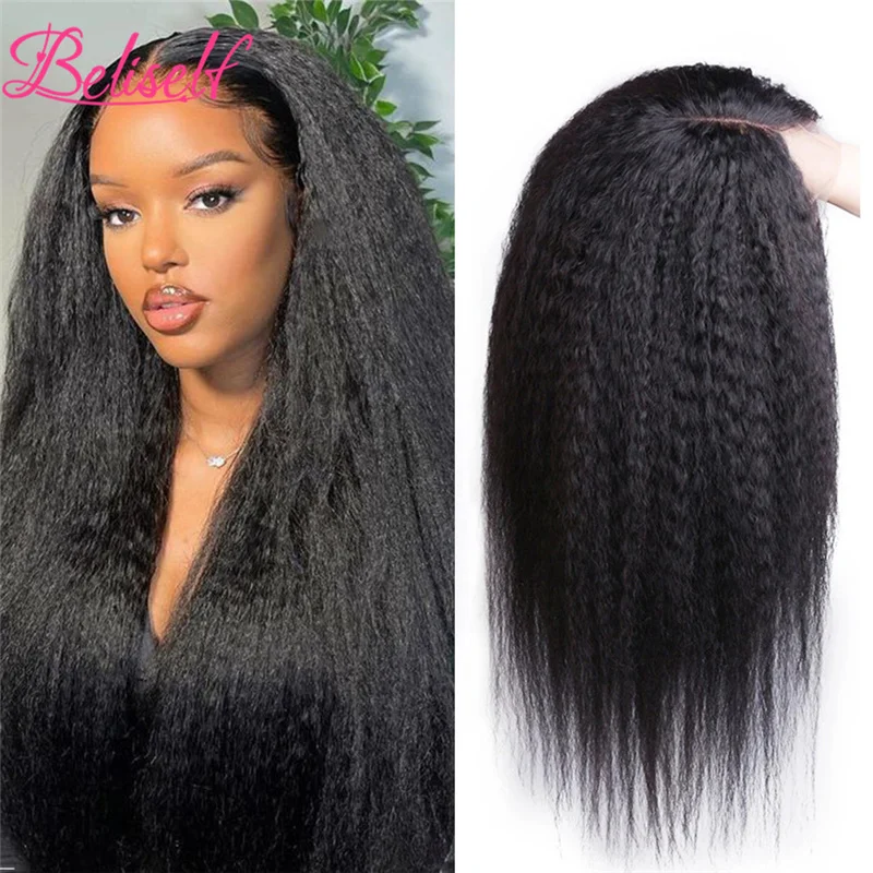 

4×4 Lace Closure Wig Kinky Straight Lace Front Wig Pre Plucked Natural Hairline Brazilian Hair For Black Woman