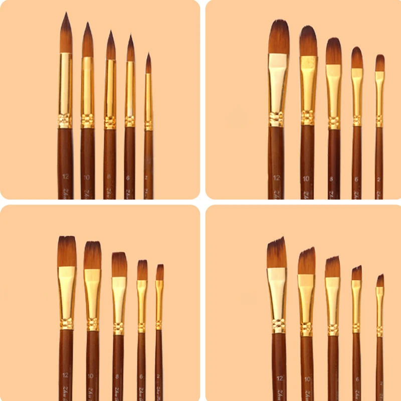 Кисти нейлоновые для рисования акварелью 5 шт. | Канцтовары офиса и дома