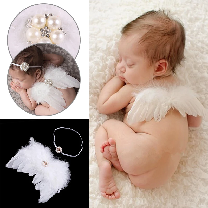 

Newborn Photography Accessories Props Infant Fur Angel Feather Wings Costume Set
