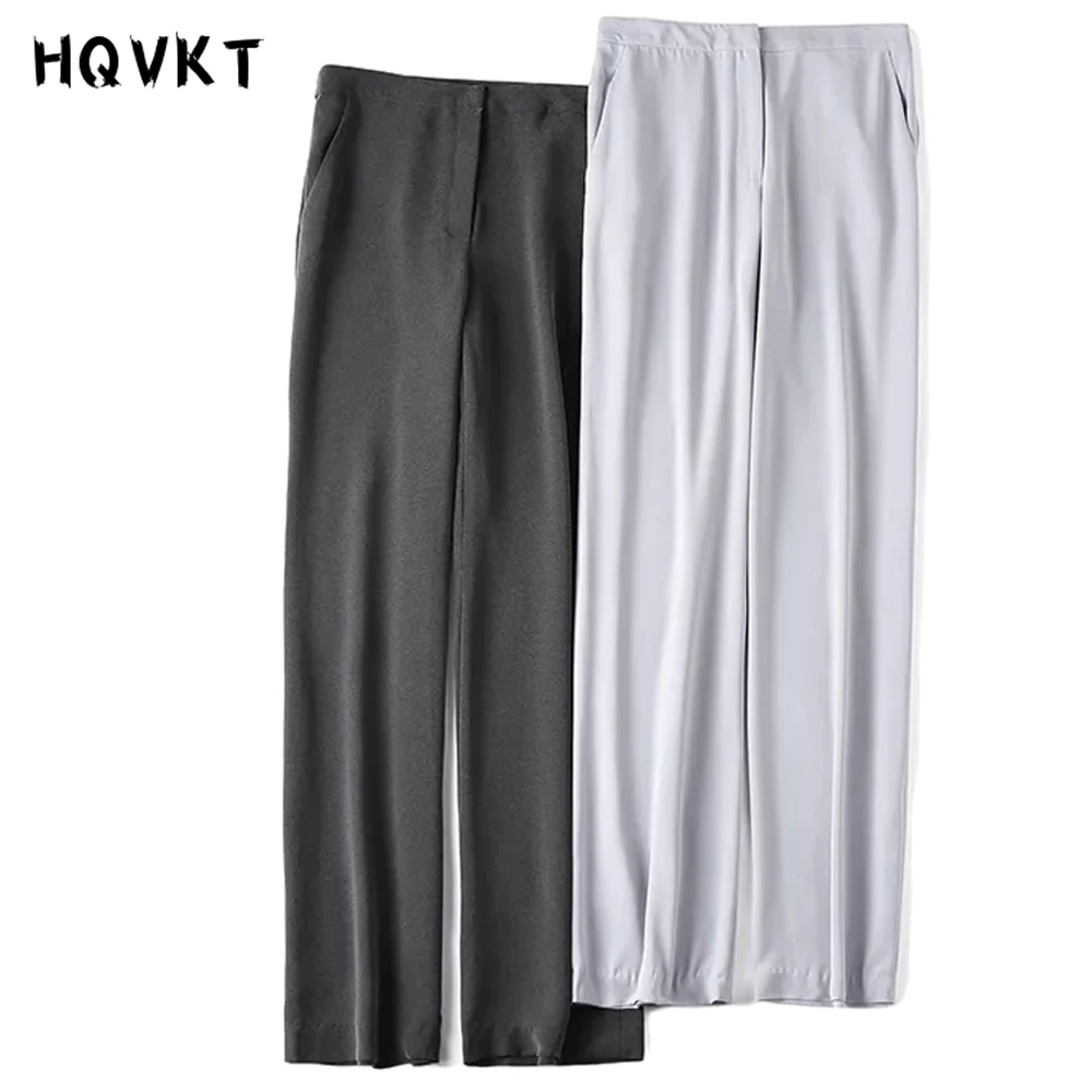 

autumn woemn casual pants stylish loose chiffon polyester office wear straight pants breathable lady comfortable trousers HQ50