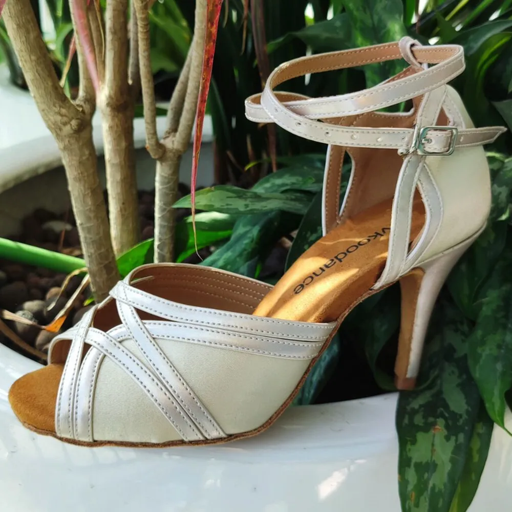 Zapatos de BAILE US4 12 для дам и девушек 8 5 см атласная Сальса обувь белого цвета слоновой