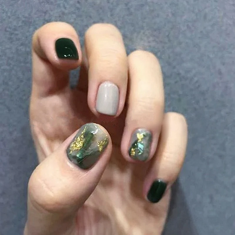 24 шт./кор. 2 г Готовые накладные ногти зеленого цвета квадратные и короткие