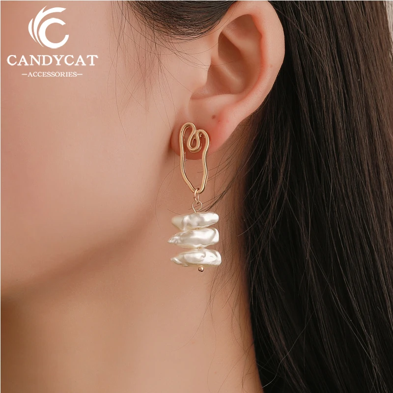 Женские серьги-подвески в богемном стиле с жемчугом Необычные геометрические