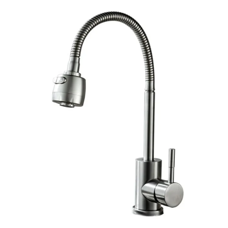 

Kitchen 304 stainless steel universal hot and cold faucet sink single hole mixed water single cold rotation anti-spatter faucet