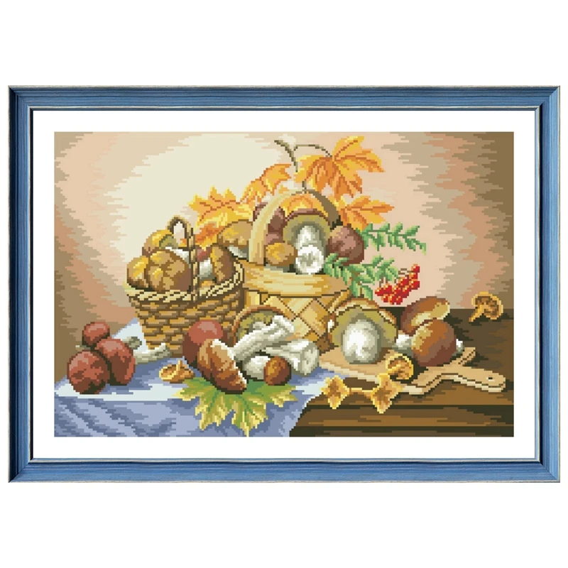 

Autumn mushrooms cross stitch kit fruit aida fabric 18ct 14ct 11ct unprint canvas cotton thread cross stitch kits for adults