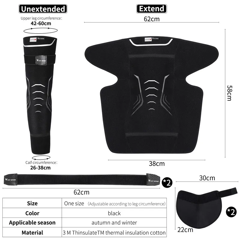 

West Biking Winter Anti-Cold 3M Warm Knee Pads Windproof Reflective Leg Cover Ski Riding MTB Motorcycle E-Bike Knee Protector