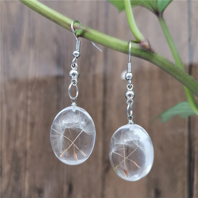 

Retro Oval Transparent Natural Dry Flower Dandelion Earrings Contract Original Earrings Women's New Fashion Jewelry