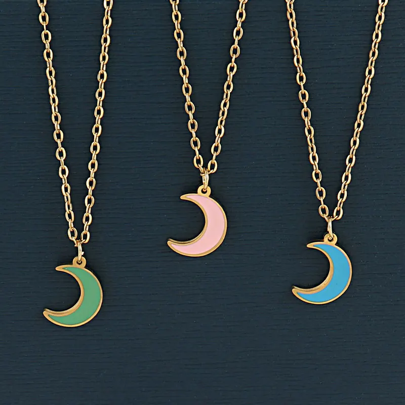 

Fashion Stainless Steel Necklaces For Women Heart Necklace Chain Necklace Moon Pendant Necklace Geometry Necklace Jewelry Gift