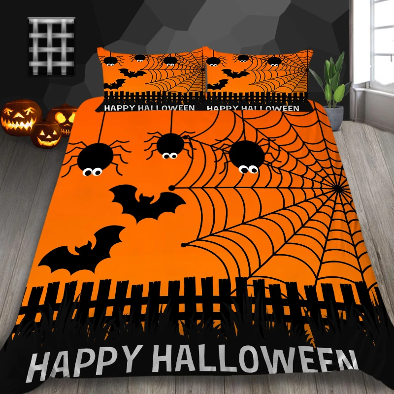 

3D Bedding Set Halloween Comforter Covers Pumpkin Lantern Printed King Queen Size Creative Soft Breathable Bed Gift