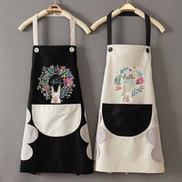 aprons for woman cartoon rabbit kitchen apron side wipe hands waterproof oxford cloth bib with pocket home cleaning tool apron