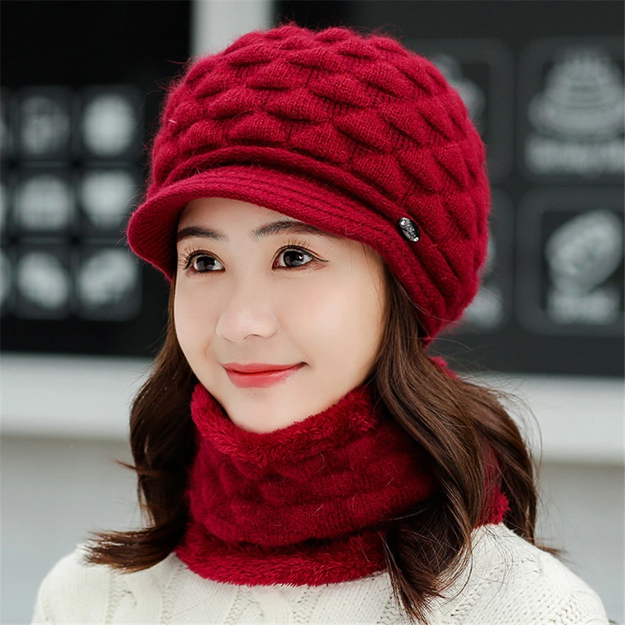 Brand New Autumn Winter Beanies Caps Women Warm Wool Siamese Bib Hats Female Rabbit Hair Windproof Velvet Cap Hats Wholesale