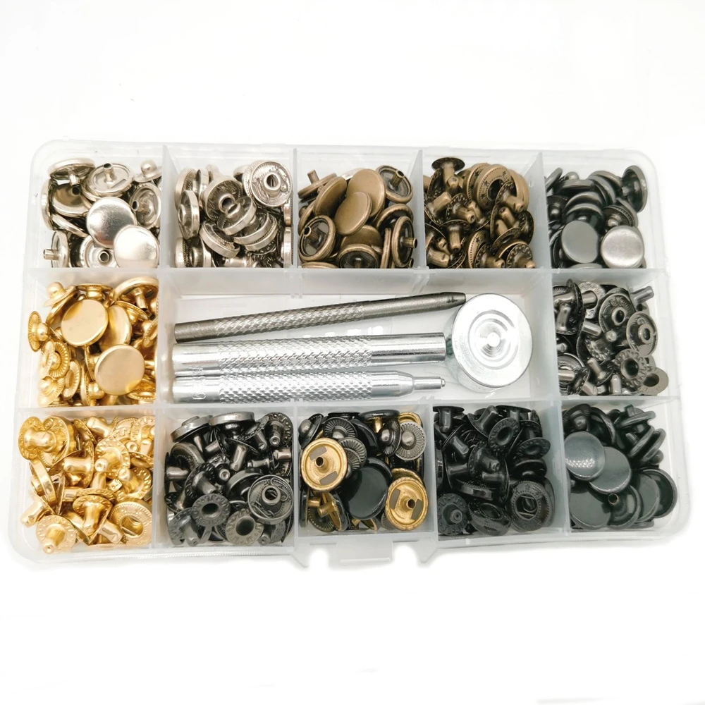 

Leather Snap Fasteners Kit 12.5mm Metal Button Snaps Press Studs with 4 Installation Tools 6 Color Leather Snaps for Clothes