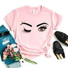 Женская футболка с рисунком ресниц, розовая футболка для макияжа