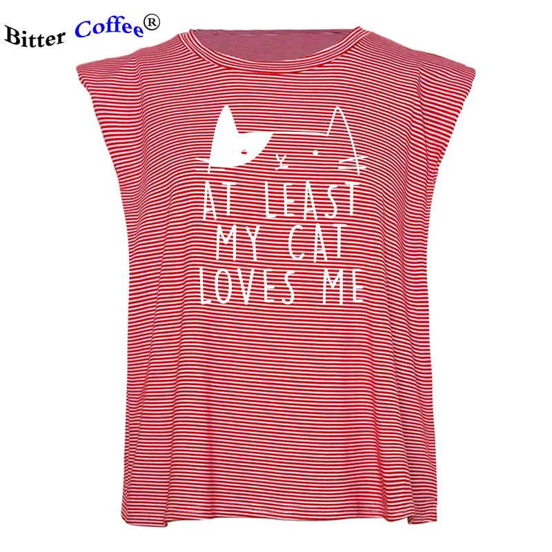 

NEW At Least My Cat Loves Me Printed T-Shirts Women Clothing Summer T Shirt for Women Graphic Sleeveless Sexy Tops Plus Size
