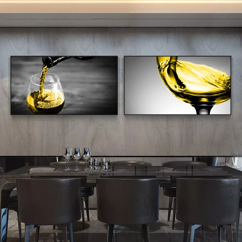 

Modern Yellow Wine Glasses Liquor Wall Art Painting Nordic Kitchen Wall Art Pictures Living Room Bedroom Mural Decor Posters