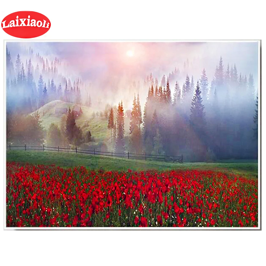 

Картина из страз "сделай сам", вышивка крестиком, Мак, лес, туман, полная Алмазная мозаика, квадратная/круглая вышивка, ручная работа