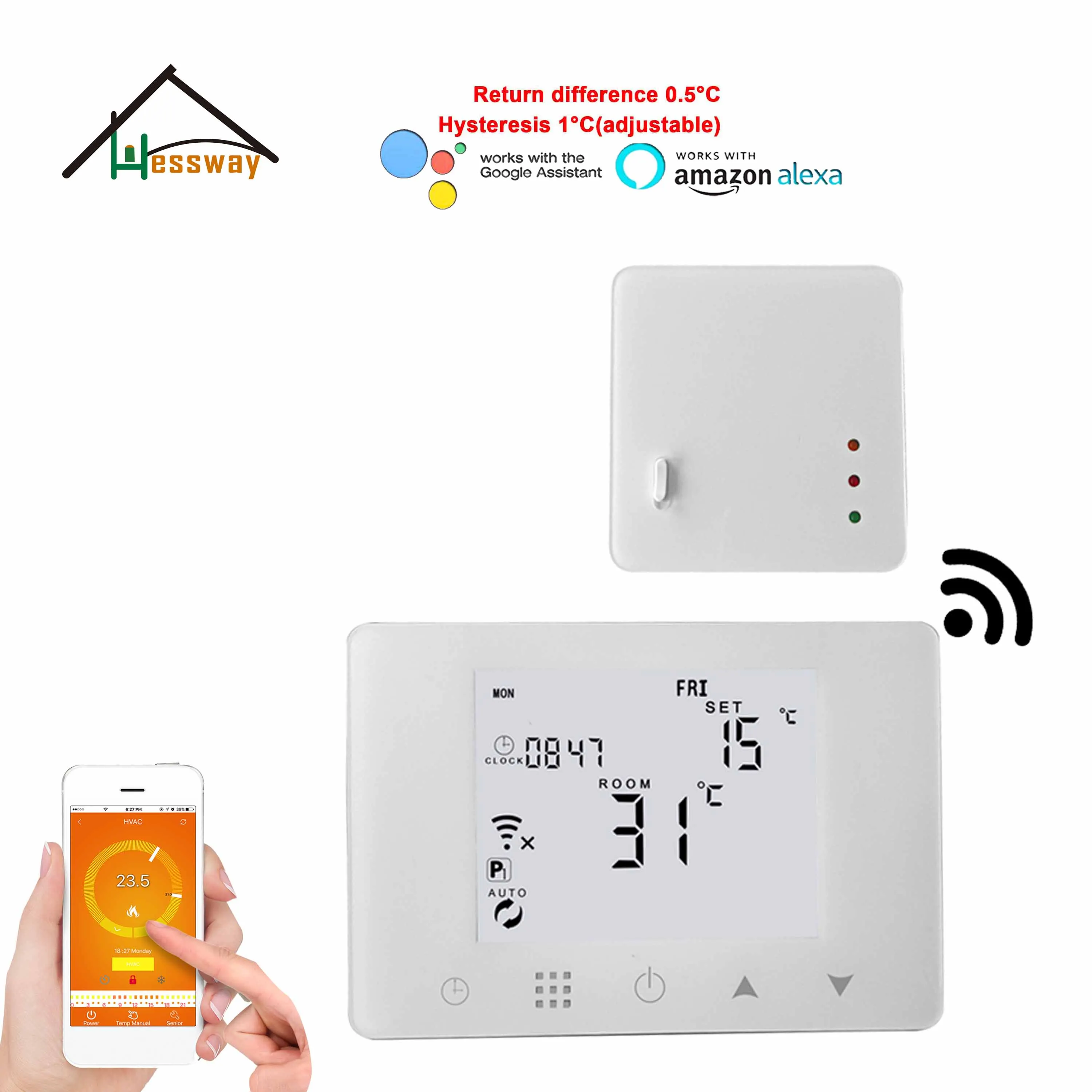 Беспроводной комнатный термостат HESSWAY TUYA 433 МГц Wi Fi и RF для систем отопления