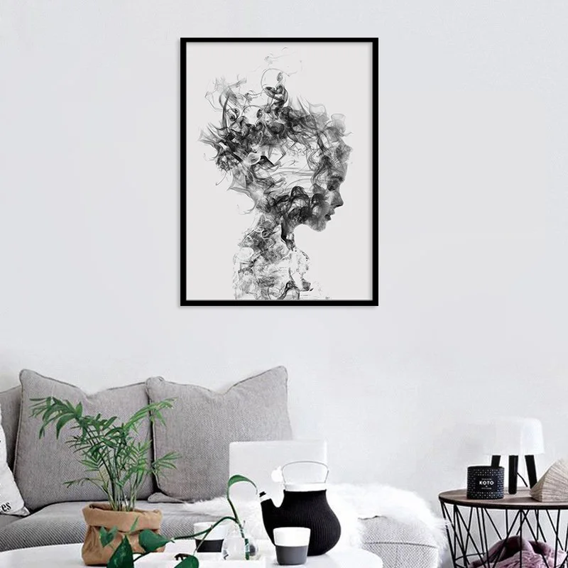 

Smoking Woman Abstract Canvas Painting Art Print Poster Living Room Decorative Painting Home Decor Murals