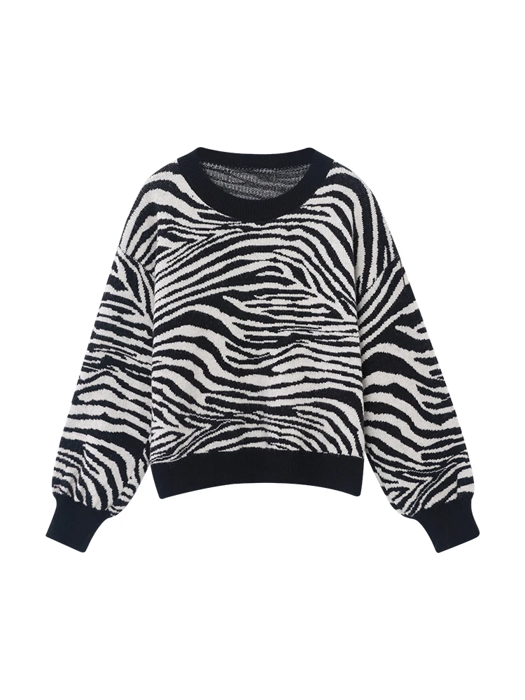 

Zebra print sweater women's autumn and winter new retro pullover lazy hong kong style loose outer wear thick knitted coat